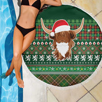 Scottish Christmas Beach Blanket Highland Cattle-Xmas Tartan Stripes Style Green Color - Wonder Print Shop