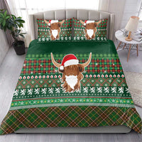 Scottish Christmas Bedding Set Highland Cattle-Xmas Tartan Stripes Style Green Color - Wonder Print Shop