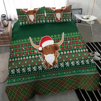 Scottish Christmas Bedding Set Highland Cattle-Xmas Tartan Stripes Style Green Color - Wonder Print Shop