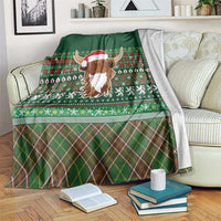 Scottish Christmas Blanket Highland Cattle-Xmas Tartan Stripes Style Green Color - Wonder Print Shop