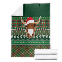 Scottish Christmas Blanket Highland Cattle-Xmas Tartan Stripes Style Green Color - Wonder Print Shop