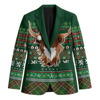 Scottish Christmas Blazer Highland Cattle-Xmas Tartan Stripes Style Green Color - Wonder Print Shop