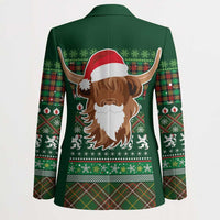 Scottish Christmas Blazer Highland Cattle-Xmas Tartan Stripes Style Green Color - Wonder Print Shop