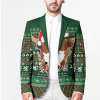 Scottish Christmas Blazer Highland Cattle-Xmas Tartan Stripes Style Green Color - Wonder Print Shop