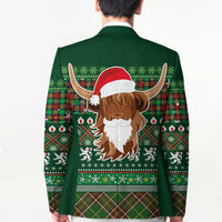 Scottish Christmas Blazer Highland Cattle-Xmas Tartan Stripes Style Green Color - Wonder Print Shop