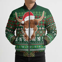 Scottish Christmas Bomber Puffer Jacket Highland Cattle-Xmas Tartan Stripes Style Green Color - Wonder Print Shop