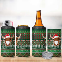 Scottish Christmas 4 in 1 Can Cooler Tumbler Highland Cattle-Xmas Tartan Stripes Style Green Color - Wonder Print Shop
