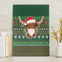 Scottish Christmas Canvas Wall Art Highland Cattle-Xmas Tartan Stripes Style Green Color - Wonder Print Shop
