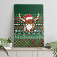 Scottish Christmas Canvas Wall Art Highland Cattle-Xmas Tartan Stripes Style Green Color - Wonder Print Shop