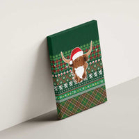 Scottish Christmas Canvas Wall Art Highland Cattle-Xmas Tartan Stripes Style Green Color - Wonder Print Shop