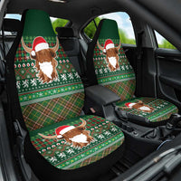 Scottish Christmas Car Seat Cover Highland Cattle-Xmas Tartan Stripes Style Green Color - Wonder Print Shop