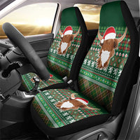 Scottish Christmas Car Seat Cover Highland Cattle-Xmas Tartan Stripes Style Green Color - Wonder Print Shop