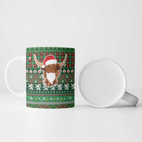 Scottish Christmas Ceramic Mug Highland Cattle-Xmas Tartan Stripes Style Green Color - Wonder Print Shop