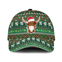 Scottish Christmas Classic Cap Highland Cattle-Xmas Tartan Stripes Style Green Color - Wonder Print Shop