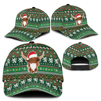 Scottish Christmas Classic Cap Highland Cattle-Xmas Tartan Stripes Style Green Color - Wonder Print Shop