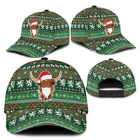 Scottish Christmas Classic Cap Highland Cattle-Xmas Tartan Stripes Style Green Color - Wonder Print Shop
