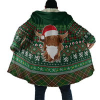 Scottish Christmas Cloak Highland Cattle-Xmas Tartan Stripes Style Green Color - Wonder Print Shop