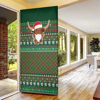 Scottish Christmas Door Cover Highland Cattle-Xmas Tartan Stripes Style Green Color - Wonder Print Shop