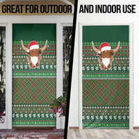 Scottish Christmas Door Cover Highland Cattle-Xmas Tartan Stripes Style Green Color - Wonder Print Shop