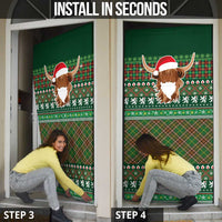 Scottish Christmas Door Cover Highland Cattle-Xmas Tartan Stripes Style Green Color - Wonder Print Shop