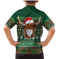 Scottish Christmas Family Matching Mermaid Dress and Hawaiian Shirt Highland Cattle-Xmas Tartan Stripes Style Green Color - Wonder Print Shop