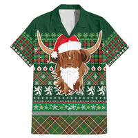 Scottish Christmas Family Matching Mermaid Dress and Hawaiian Shirt Highland Cattle-Xmas Tartan Stripes Style Green Color - Wonder Print Shop