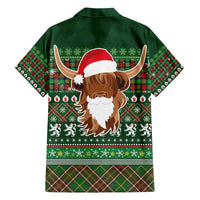 Scottish Christmas Family Matching Off The Shoulder Long Sleeve Dress and Hawaiian Shirt Highland Cattle-Xmas Tartan Stripes Style Green Color - Wonder Print Shop