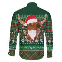 Scottish Christmas Family Matching Off The Shoulder Long Sleeve Dress and Hawaiian Shirt Highland Cattle-Xmas Tartan Stripes Style Green Color - Wonder Print Shop