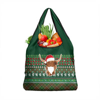 Scottish Christmas Grocery Bag Highland Cattle-Xmas Tartan Stripes Style Green Color - Wonder Print Shop