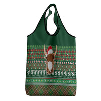 Scottish Christmas Grocery Bag Highland Cattle-Xmas Tartan Stripes Style Green Color - Wonder Print Shop
