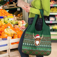Scottish Christmas Grocery Bag Highland Cattle-Xmas Tartan Stripes Style Green Color - Wonder Print Shop
