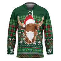 Scottish Christmas Hockey Jersey Highland Cattle-Xmas Tartan Stripes Style Green Color - Wonder Print Shop