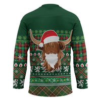 Scottish Christmas Hockey Jersey Highland Cattle-Xmas Tartan Stripes Style Green Color - Wonder Print Shop