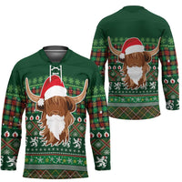 Scottish Christmas Hockey Jersey Highland Cattle-Xmas Tartan Stripes Style Green Color - Wonder Print Shop