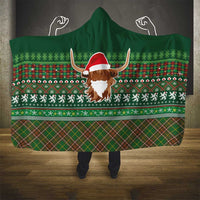 Scottish Christmas Hooded Blanket Highland Cattle-Xmas Tartan Stripes Style Green Color - Wonder Print Shop