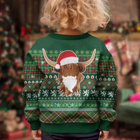 Scottish Christmas Kid Ugly Christmas Sweater Highland Cattle-Xmas Tartan Stripes Style Green Color - Wonder Print Shop