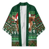 Scottish Christmas Kimono Highland Cattle-Xmas Tartan Stripes Style Green Color - Wonder Print Shop