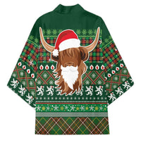 Scottish Christmas Kimono Highland Cattle-Xmas Tartan Stripes Style Green Color - Wonder Print Shop