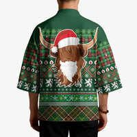 Scottish Christmas Kimono Highland Cattle-Xmas Tartan Stripes Style Green Color - Wonder Print Shop