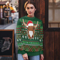 Scottish Christmas Ugly Christmas Sweater Highland Cattle-Xmas Tartan Stripes Style Green Color - Wonder Print Shop