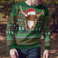Scottish Christmas Ugly Christmas Sweater Highland Cattle-Xmas Tartan Stripes Style Green Color - Wonder Print Shop