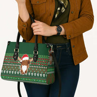 Scottish Christmas Leather Bag Highland Cattle-Xmas Tartan Stripes Style Green Color - Wonder Print Shop