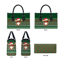Scottish Christmas Leather Bag Highland Cattle-Xmas Tartan Stripes Style Green Color - Wonder Print Shop