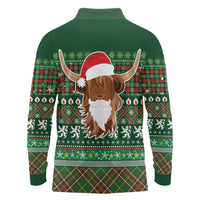 Scottish Christmas Long Sleeve Polo Shirt Highland Cattle-Xmas Tartan Stripes Style Green Color - Wonder Print Shop