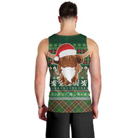 Scottish Christmas Men Tank Top Highland Cattle-Xmas Tartan Stripes Style Green Color - Wonder Print Shop