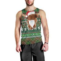 Scottish Christmas Men Tank Top Highland Cattle-Xmas Tartan Stripes Style Green Color - Wonder Print Shop
