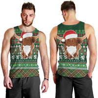 Scottish Christmas Men Tank Top Highland Cattle-Xmas Tartan Stripes Style Green Color - Wonder Print Shop