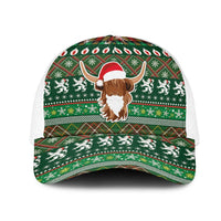 Scottish Christmas Mesh Trucker Cap Highland Cattle-Xmas Tartan Stripes Style Green Color - Wonder Print Shop