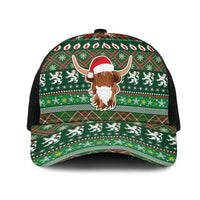 Scottish Christmas Mesh Trucker Cap Highland Cattle-Xmas Tartan Stripes Style Green Color - Wonder Print Shop