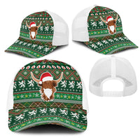 Scottish Christmas Mesh Trucker Cap Highland Cattle-Xmas Tartan Stripes Style Green Color - Wonder Print Shop
